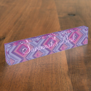 Purple diamond pink pattern lavender chequered art nameplate