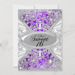 Purple Diamond Snowflake Winter Wonderland Sweet16 Invitation