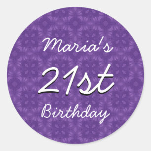 Purple Diamonds 21st Birthday Custom Name V213 Classic Round Sticker