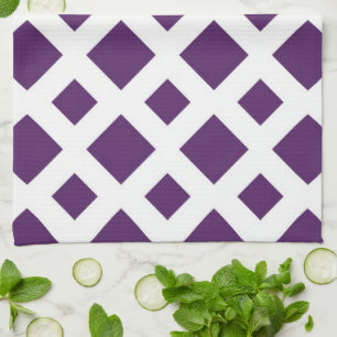 Purple Diamonds on White Kitchen Towel