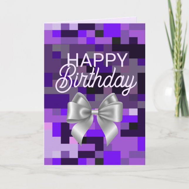 Purple Digital and Bow Happy Birthday Card (Front)