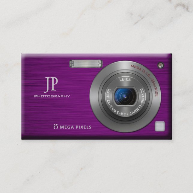 Purple Digital Camera Professional Photographer Business Card (Front)