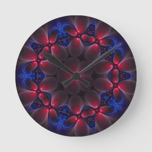 Purple Digital Fractal Art Round Clock