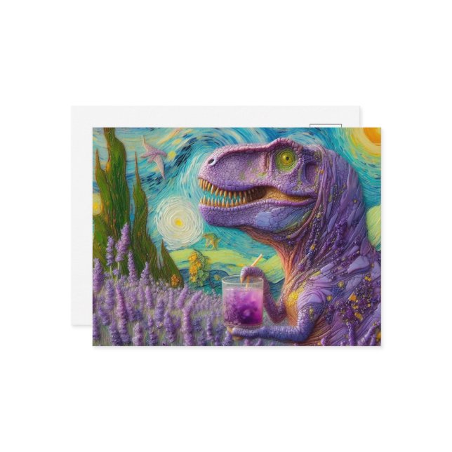 Purple Dino Lavender Lemonade Faux Van Gogh Postcard (Front/Back In Situ)