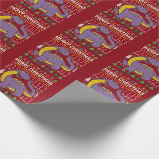 Purple Dino Ugly Christmas Sweater Wildlife Series Wrapping Paper