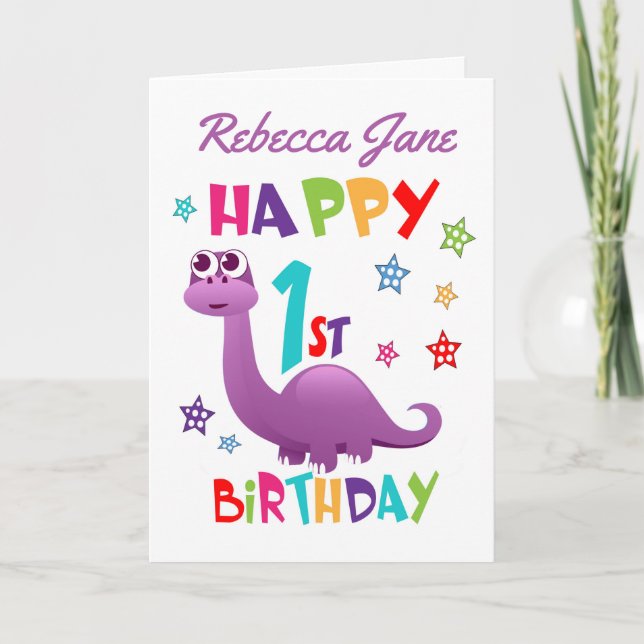 Purple Dinosaur 1st Birthday Card (Front)