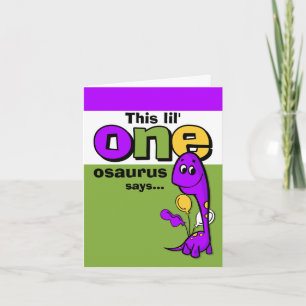 Purple Dinosaur 1st Birthday Thank You Card