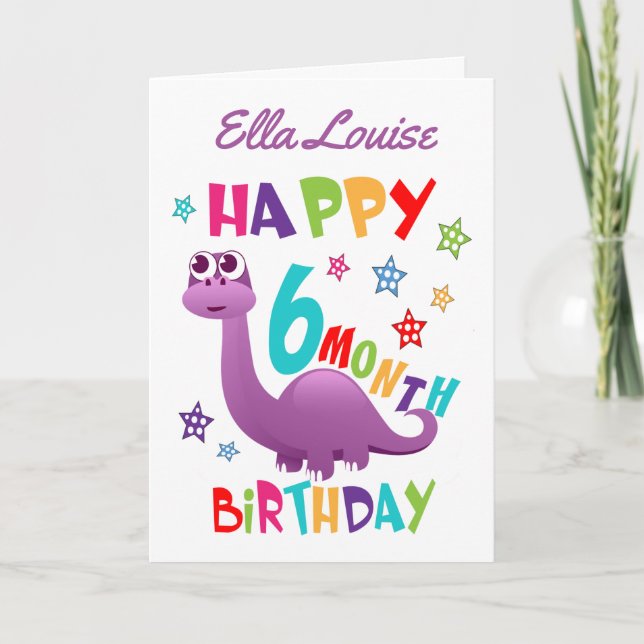 Purple Dinosaur 6 Month Birthday Card (Front)