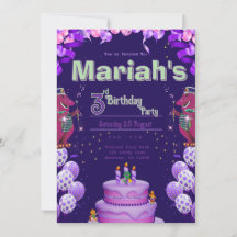 Purple Dinosaur Birthday Invitation 