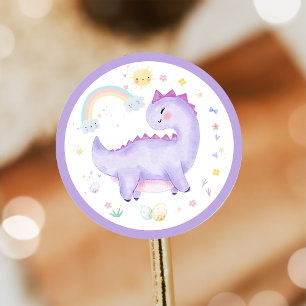 Purple Dinosaur Birthday Party Classic Round Sticker
