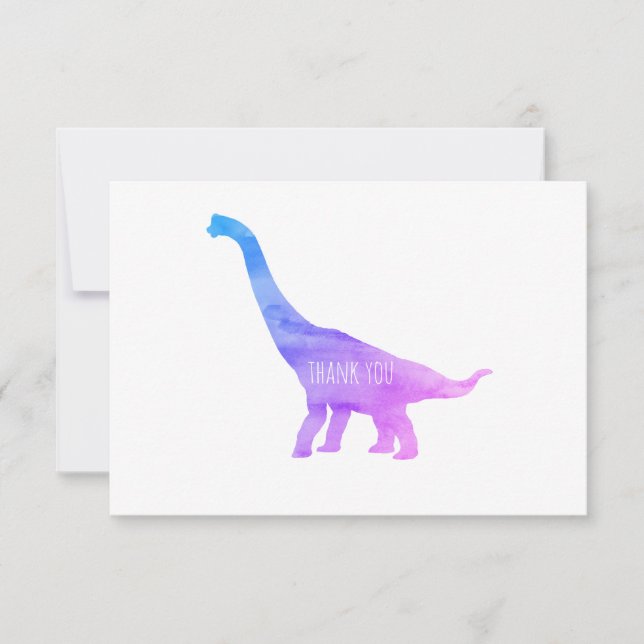 Purple Dinosaur Brachiosaurus Flat Thank You Card (Front)