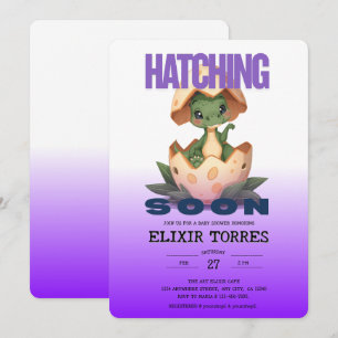Purple Dinosaur Hatching Soon Invitation