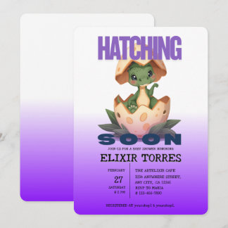 Purple Dinosaur Hatching Soon Invitation