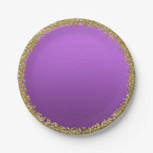 Purple Dipped Gold Glitter Glam Sparkle Party Paper Plate
