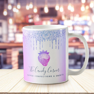 Purple Dipped Strawberry Confection Glitter Drips Coffee Mug