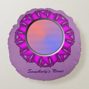 Purple Disc Ribbon by Kenneth Yoncich Round Pillow