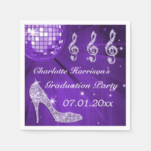 Purple Disco Ball and Sparkle Heels Graduation Napkin