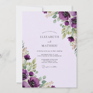 Purple Distinctive Botanical Wedding Invitation
