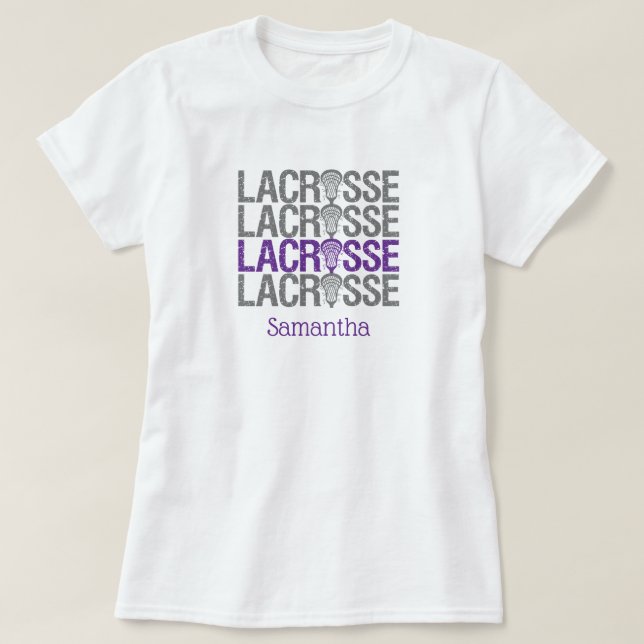 Purple Distressed Lacrosse Word T-Shirt (Design Front)