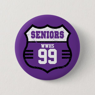 Purple Distressed Seniors Road Sign 2 Inch Round Button
