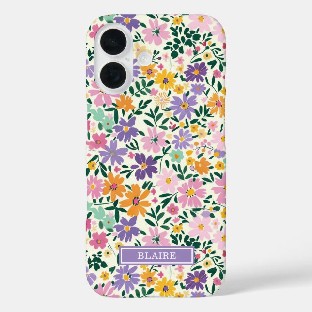 Purple Ditsy Flowers Monogrammed Case-Mate iPhone Case (Back)