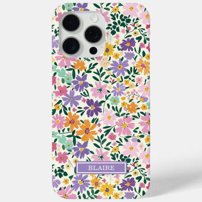 Purple Ditsy Flowers Monogrammed Case-Mate iPhone Case (Back)