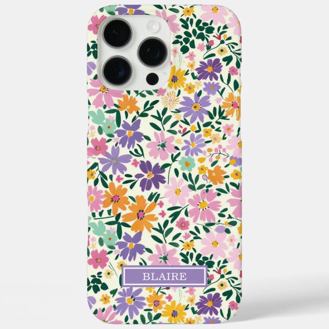 Purple Ditsy Flowers Monogrammed Case-Mate iPhone Case (Back)