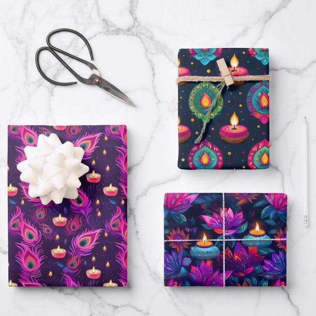 Purple Diwali  Wrapping Paper Sheet (Front)