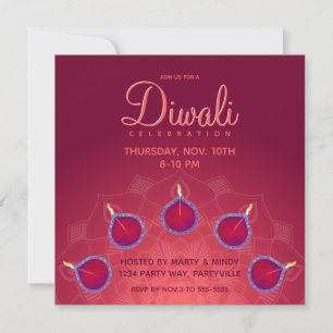 Purple Diyas on Rangoli Invitation