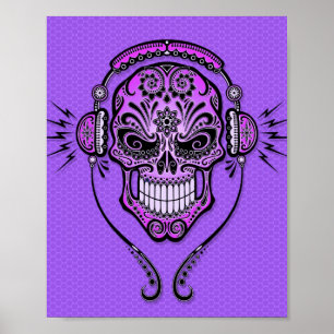 Purple DJ Sugar Skull Poster