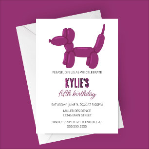 Purple Dog Balloon Animal Birthday Party Invitation