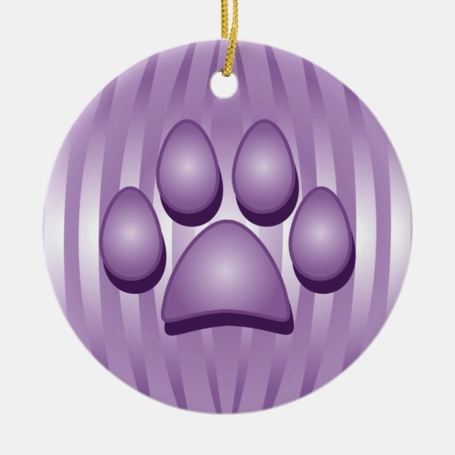 Purple Dog Bone and Paw Christmas Ornament (Front)