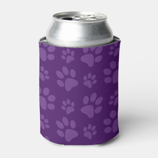 Purple dog paw print pattern can cooler (Can Front)