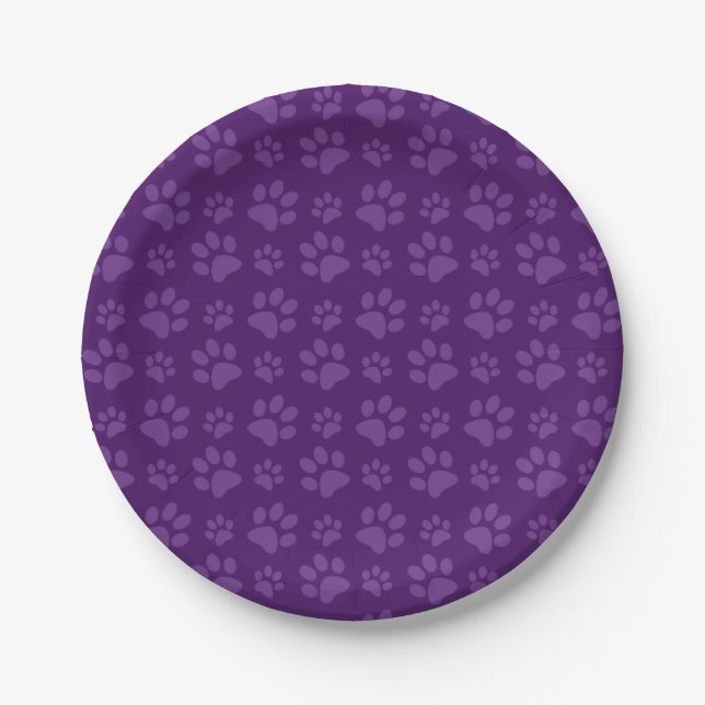 Purple dog paw print pattern paper plate (Front)