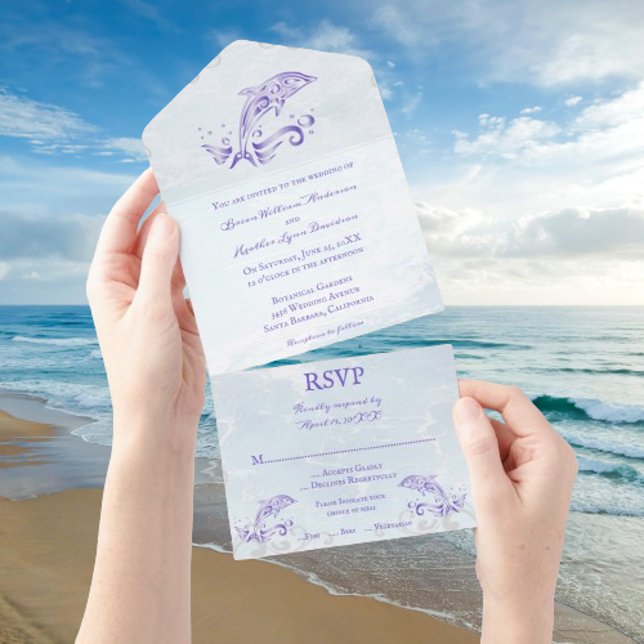Purple Dolphin All in One Wedding Invite (Purple Dolphin All in One Wedding Invite)