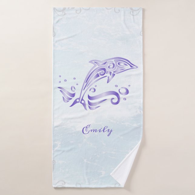 Purple Dolphin Personalized Bath Towel Set (Bath Towel)