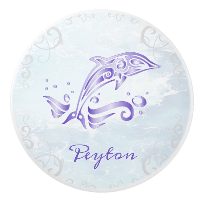 Purple Dolphin Personalized Ceramic Knob (Front)