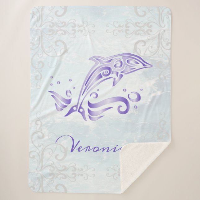 Purple Dolphin Personalized Sherpa Blanket (Front)
