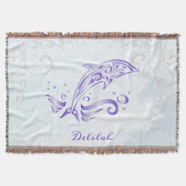Purple Dolphin Personalized Throw Blanket (Front)