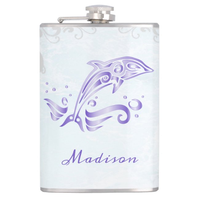 Purple Dolphin Vinyl Wrapped Flask (Front)