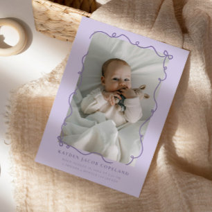 Purple Doodle Bows Frame Birth Announcement Photo