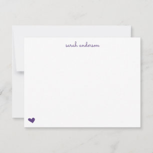 Purple Doodle Heart Personalized Stationery Card