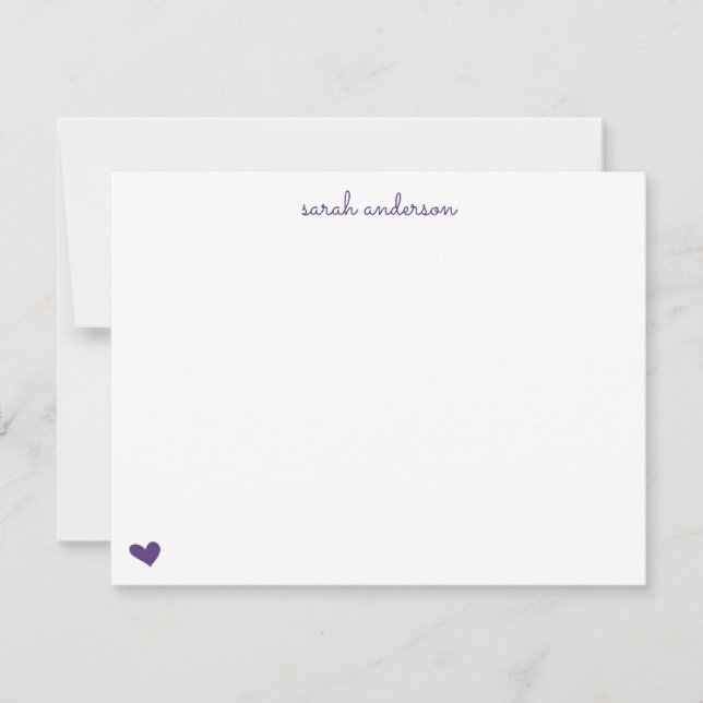 Purple Doodle Heart Personalized Stationery Card (Front)
