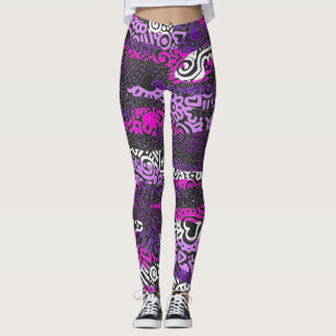 Purple Doodle Pattern Leggings