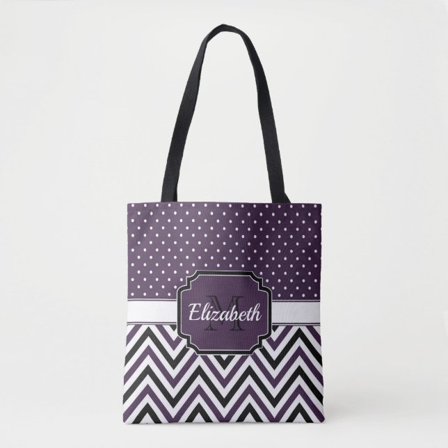 Purple Dots & Chevrons Tote Bag (Front)