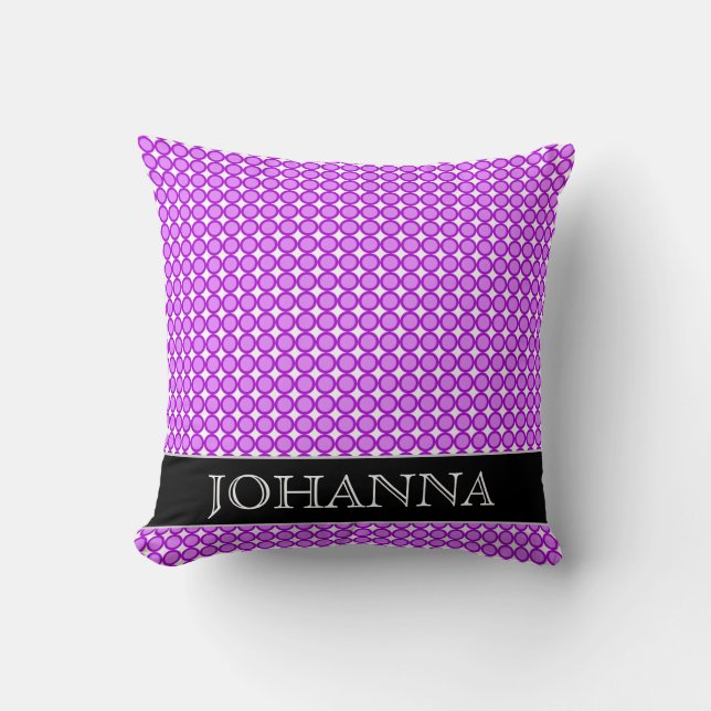Purple Dots/Circles Pattern + Custom Name Pillow (Front)