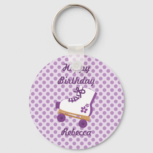 Purple Dots Roller Skate Birthday Keychain (Front)