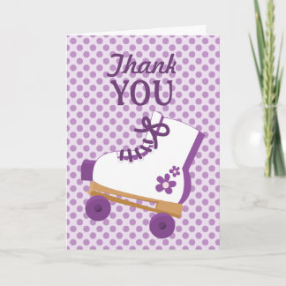 Purple Dots Roller Skate Birthday Thank You Card