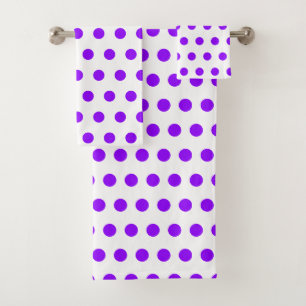 Purple Dots White Bath Towel Set - Choose Colours