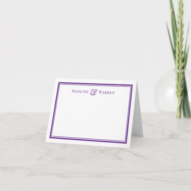 Purple Double Border Couple Names Folded Card (Front)